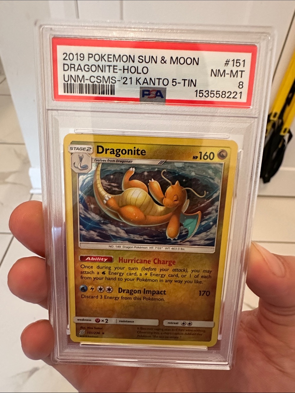 2019 Pokemon Dragonite Sun & Moon Unified Minds Kanto 5 Tin Limited Promo PSA 8